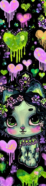 Free kawaii cats bookmark featuring a Halloween slime kawaii cat wearing a floral crown